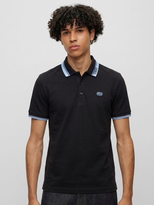 The B-Sigil Signature Polo in Noir and Ciel