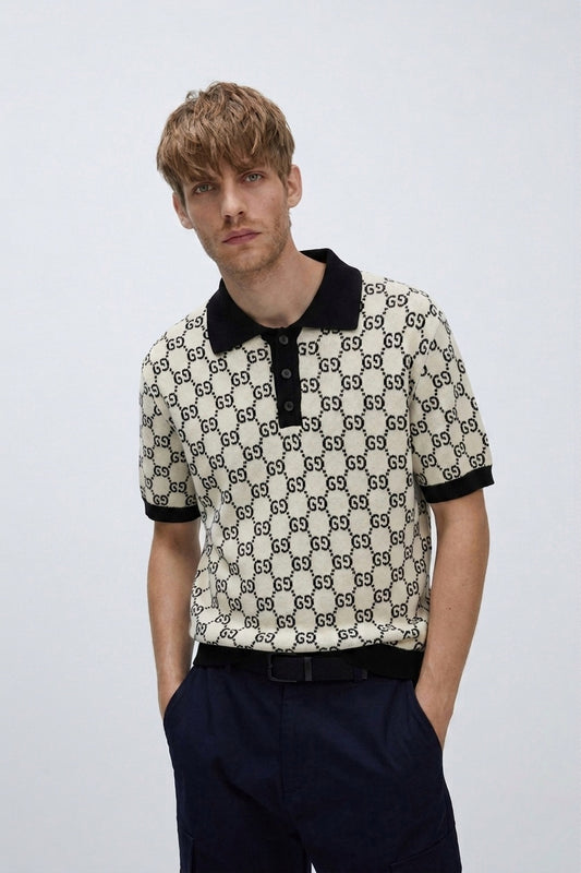 G.C. Signature Monogram Jacquard Knit Polo