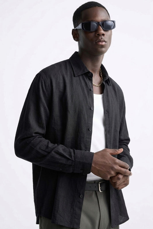 The Pure Black Linen Shirt