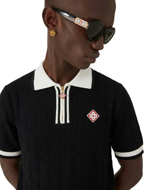 CASA Textured Jacquard Quarter-Zip Polo