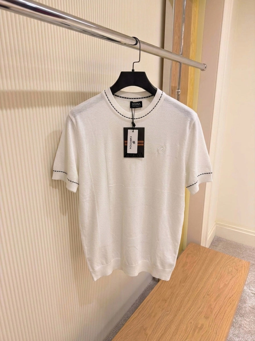 EZ Engineered Knit Contrast-Stitch Top in Pure White