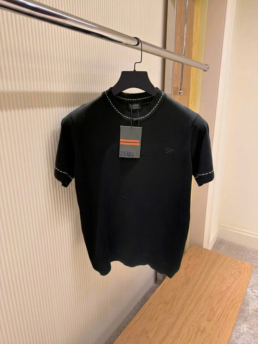 Z. Contrast-Stitch Jacquard Knit Tee