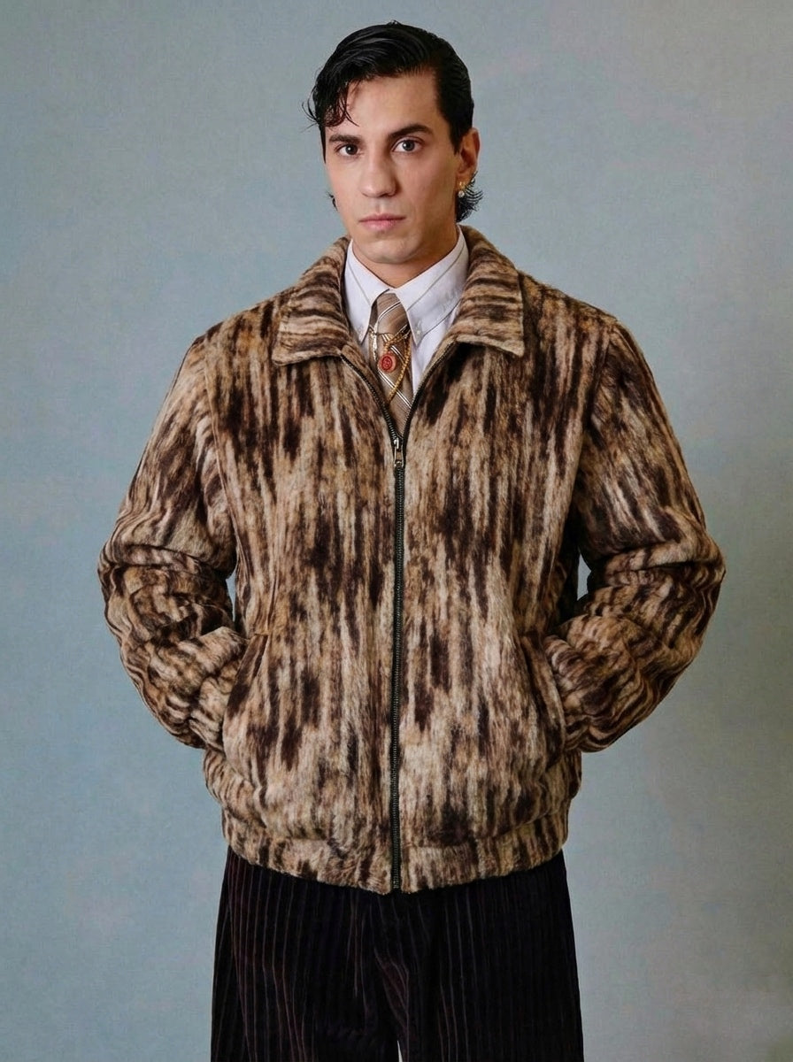 Earth-Toned Marbled Fleece Blouson