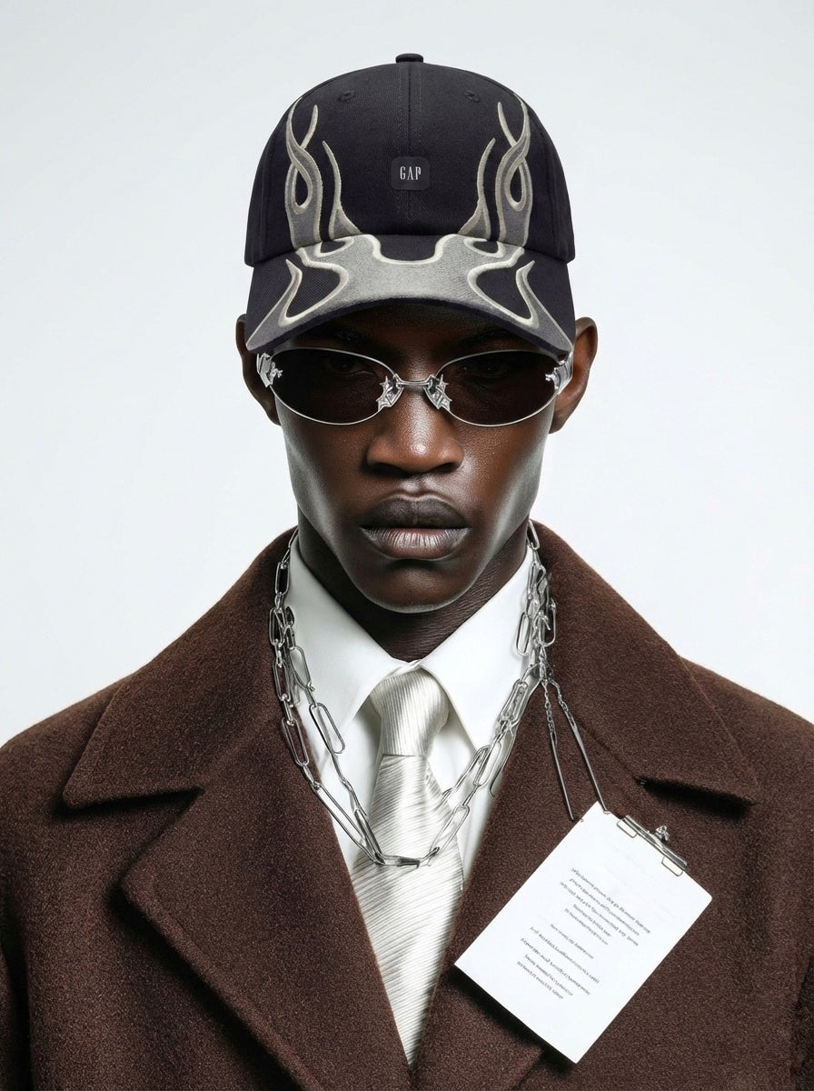 Flame-Embroidered Streetwear Baseball Cap