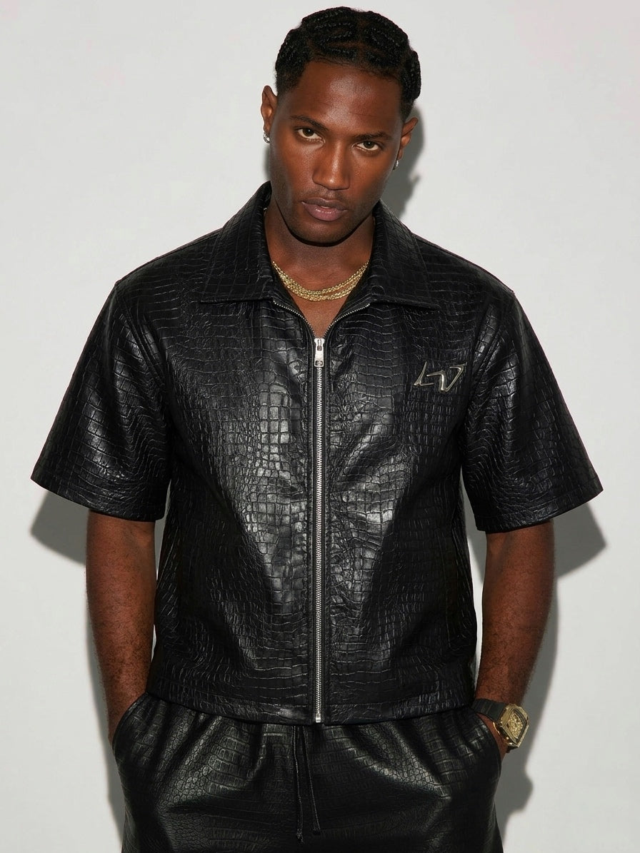 Lv Croc Leather Boxy Shirt