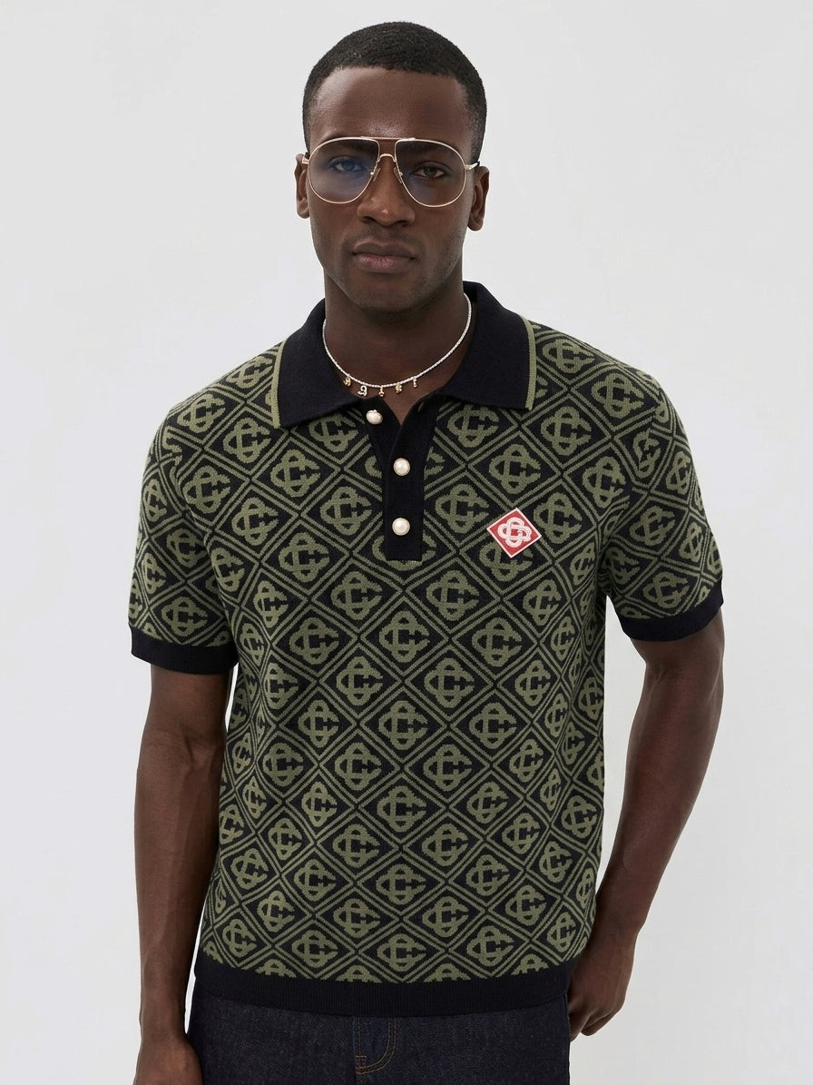 CB Jacquard Monogram Knit Polo