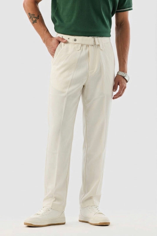 C.B. Tailored Belted Trousers in Ivory