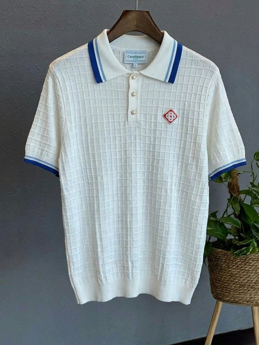 CBL Textured Grid-Knit Polo with Contrast Tipping
