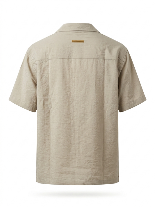 EZ. Crinkle-Textured Camp-Collar Shirt.
