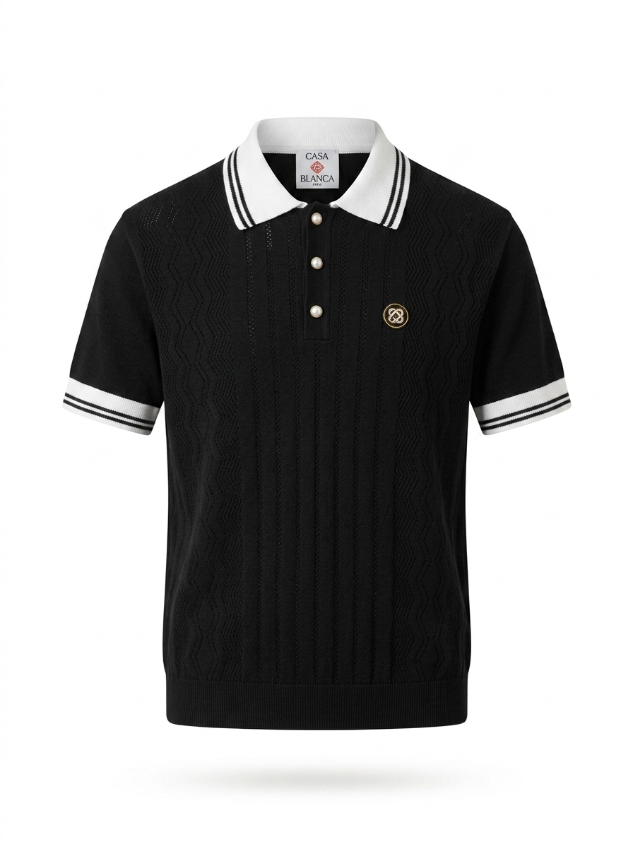 CB Textured Knit Polo with Signature Pearl Accents