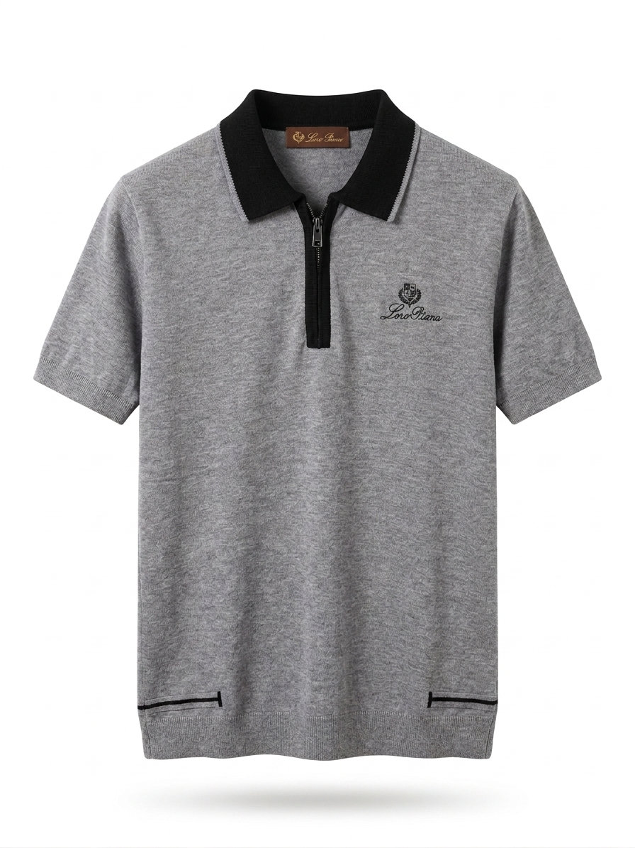 LP Contrast-Trim Quarter-Zip Knit Polo