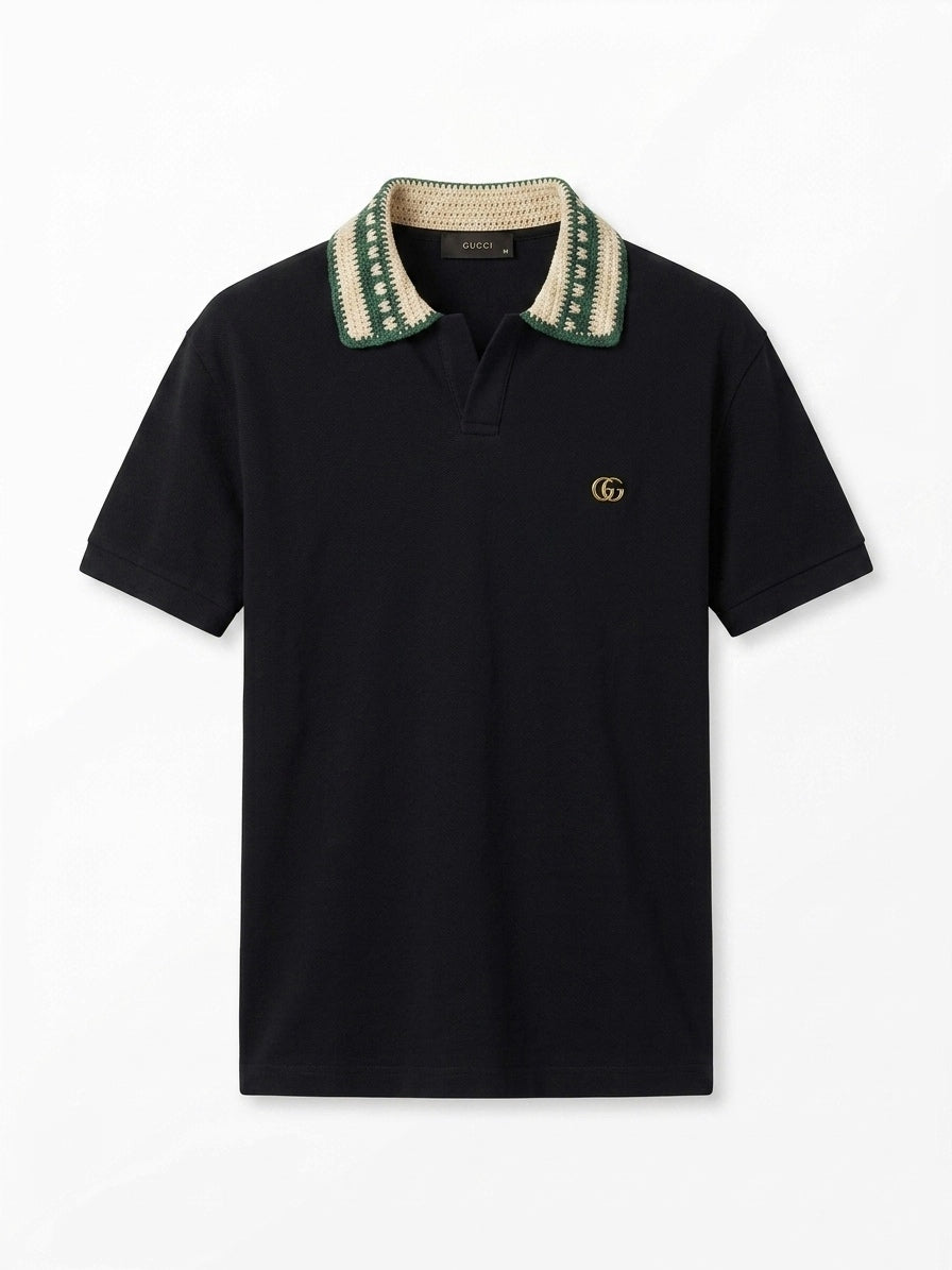 G. Signature Crochet-Collar Cotton Polo