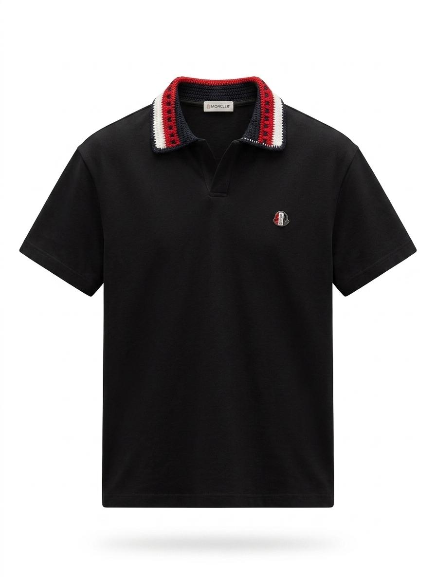 MNCLR Tricolor Crochet-Collar Polo in Noir