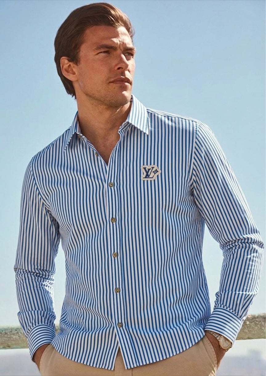 LV Men’s Vertical Striped Cotton Button-Down Shirt