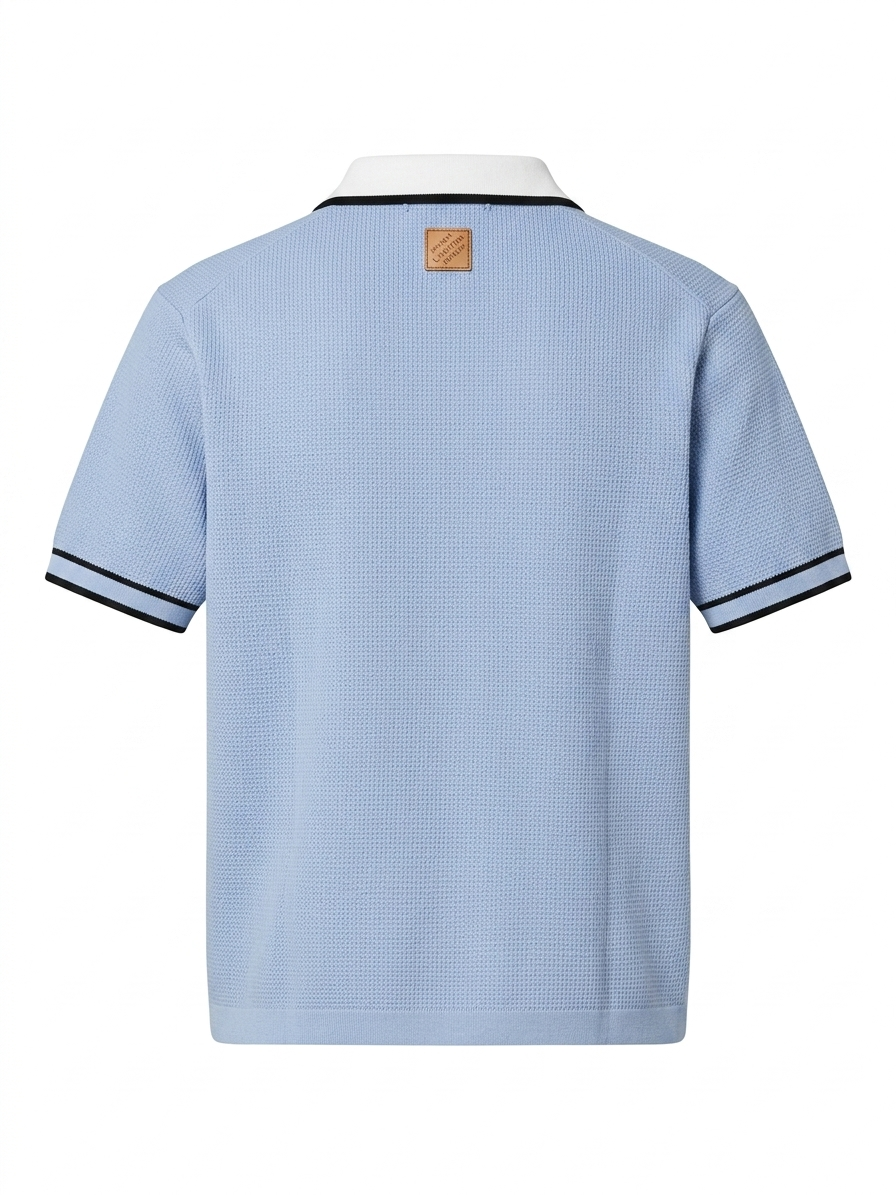 LV Signature Contrast-Trimmed Textured Knit Shirt