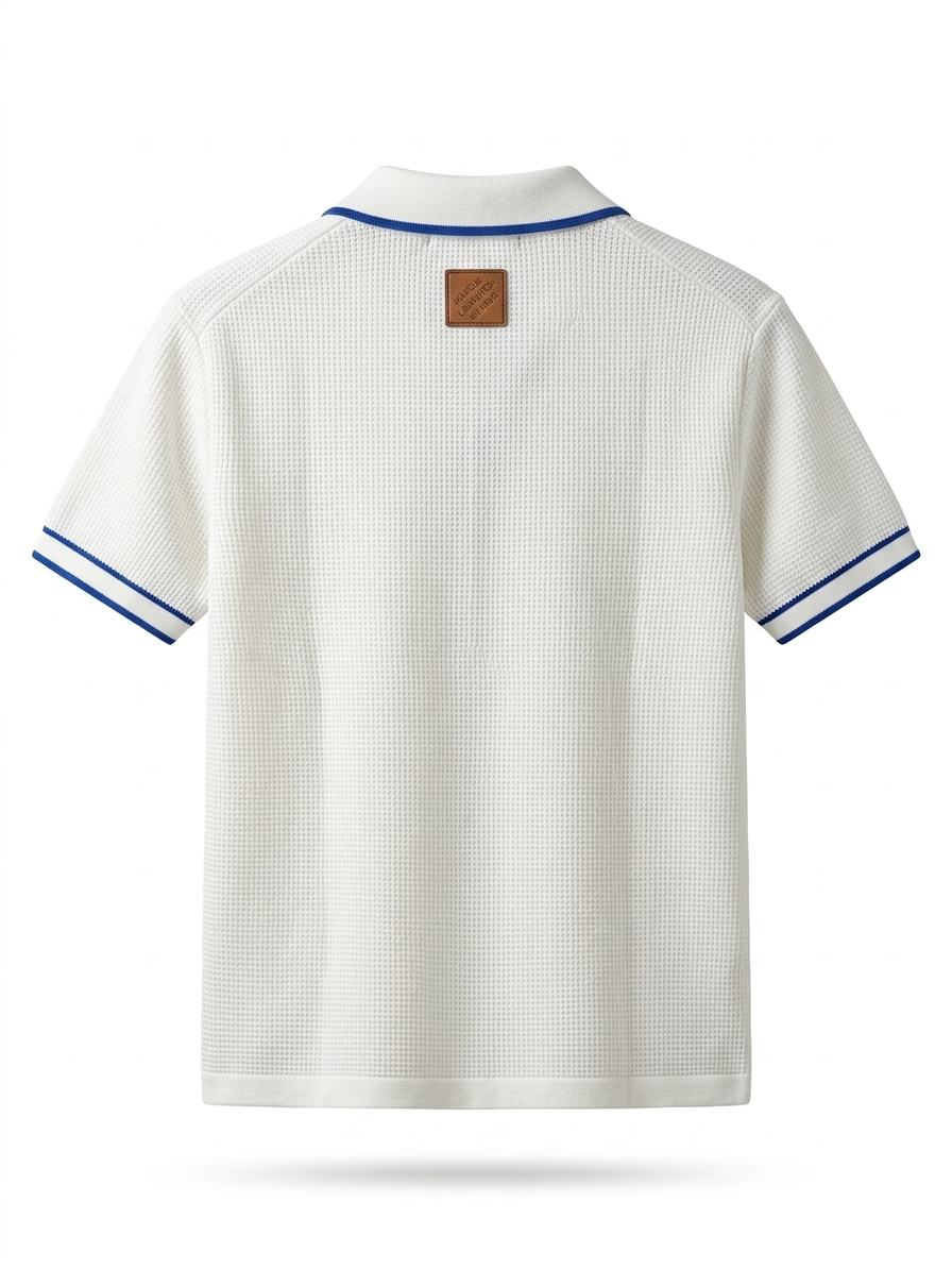 LV Contrast-Trim Textured Knit Resort Shirt