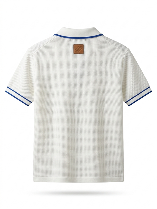 LV Contrast-Trim Textured Knit Resort Shirt