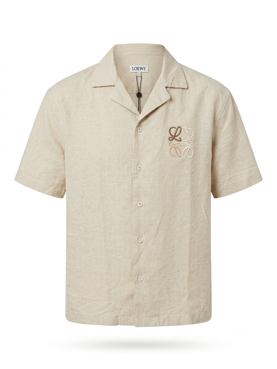 LOE Linen Anagram Camp Collar Shirt