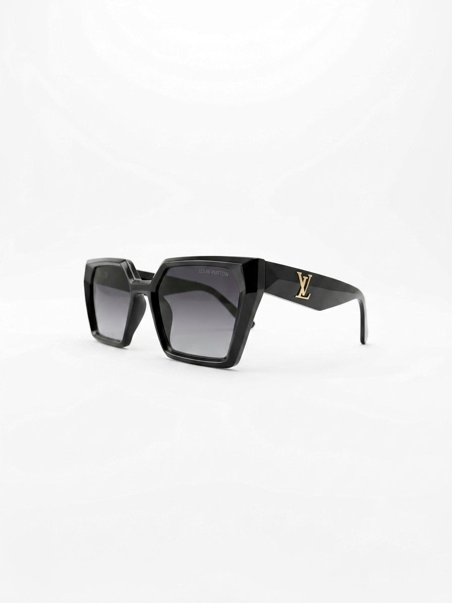 LV Glossy Black Architectural Square Sunglasses