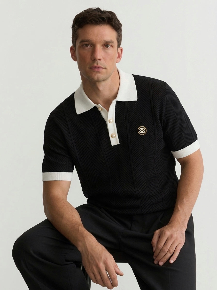 CASA Monochrome Chevron Knit Polo