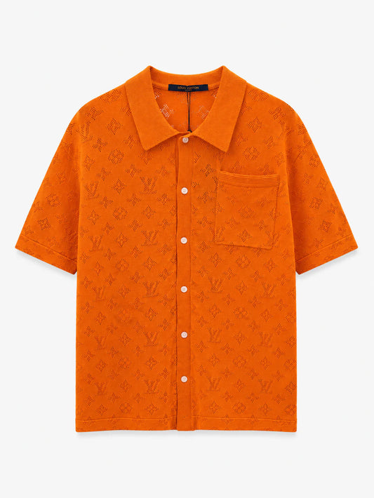 L.V. Mandarin Monogram Pointelle Knit Shirt