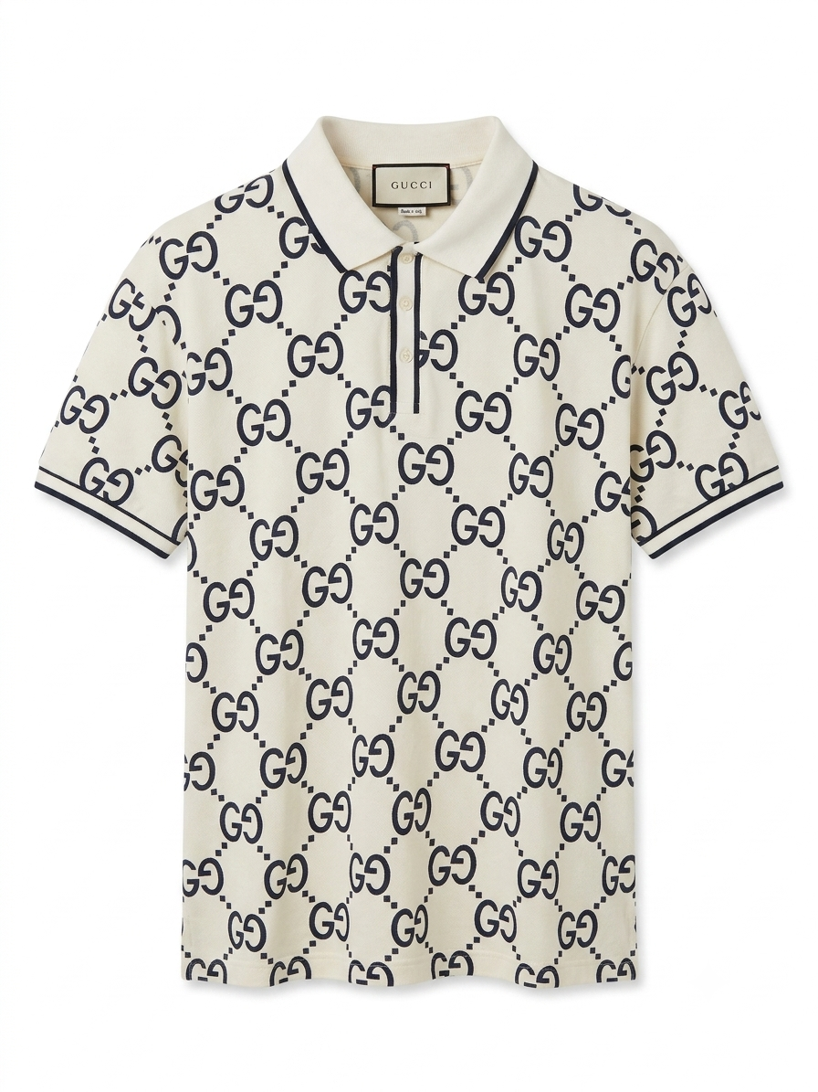 GUC Ivory & Navy GG Jacquard Polo