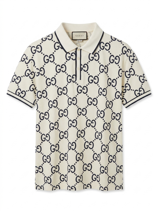 GUC Ivory & Navy GG Jacquard Polo