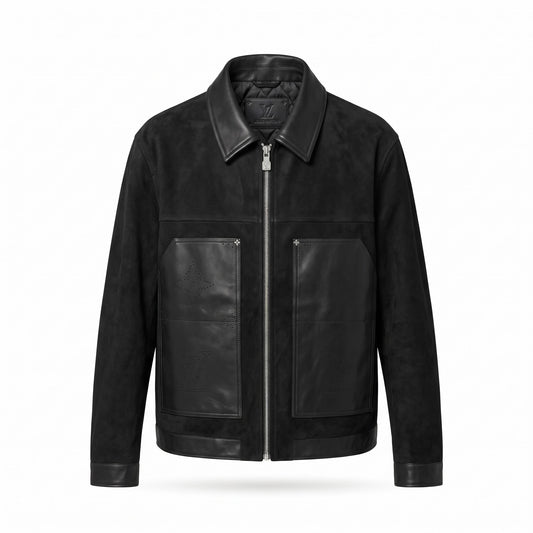 LV Black Suede & Monogram Leather Jacket