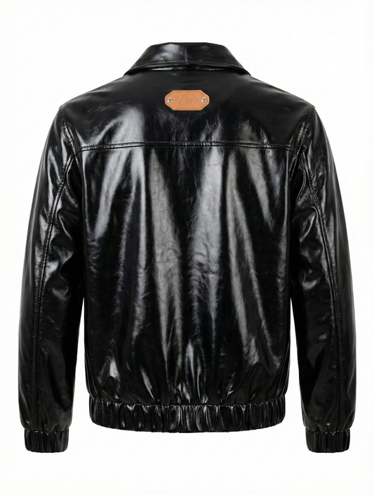 Luxury Glossy Black Leather Jacket