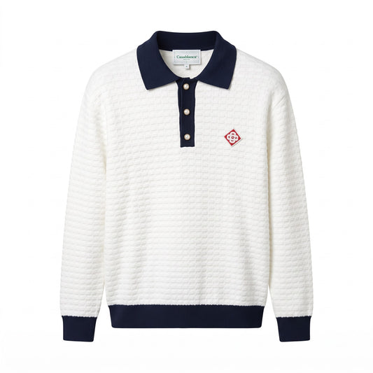 CB Contrast-Trim Knit Long-Sleeve Polo