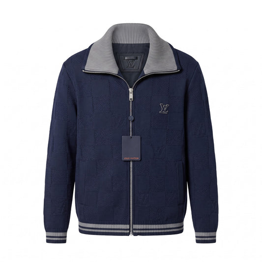 LV Navy Textured Damier Zip Cardigan