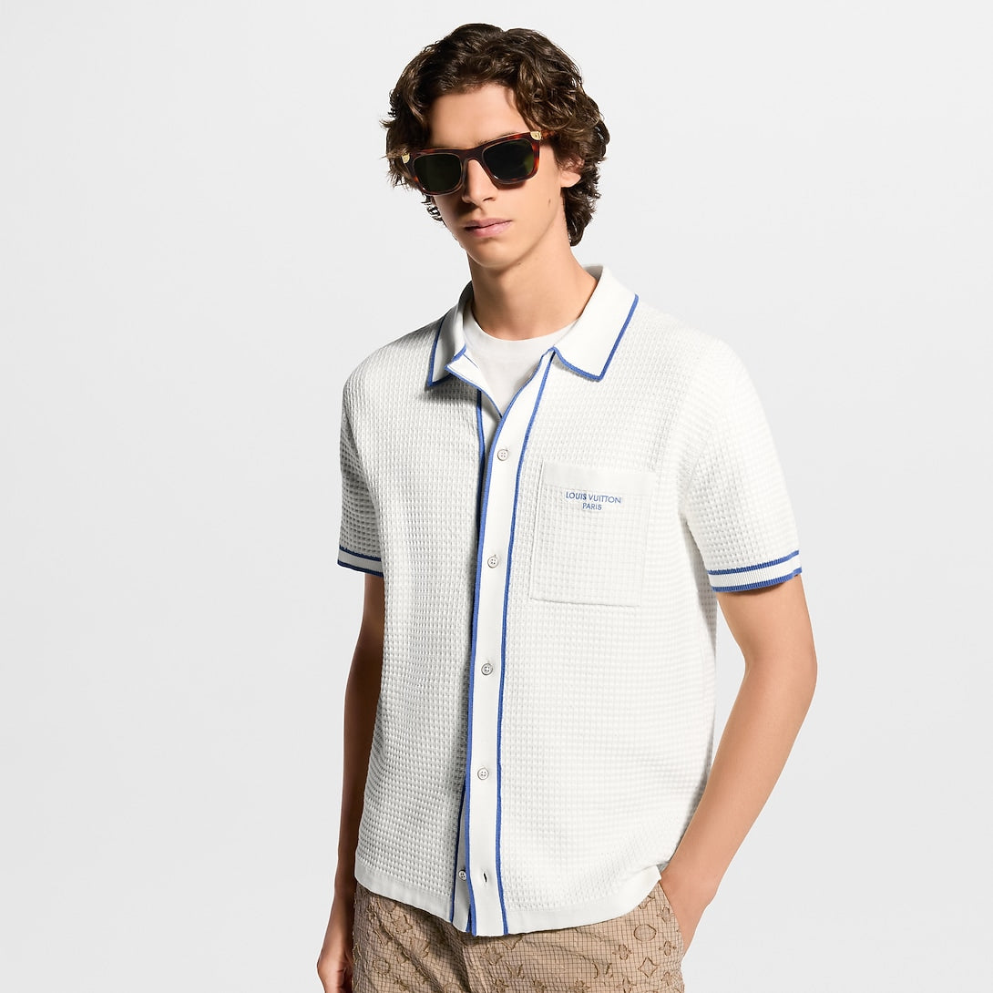 LV Contrast-Trim Textured Knit Resort Shirt