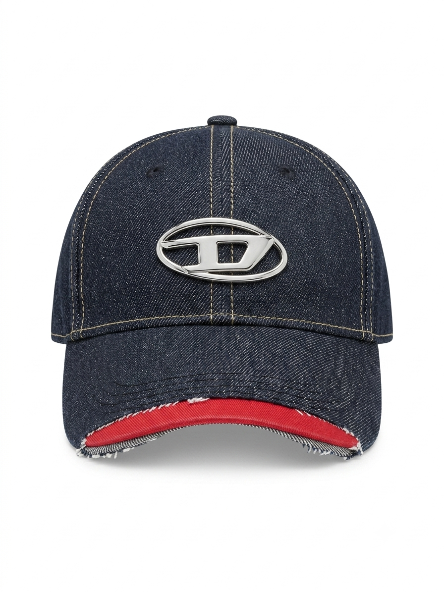 DSL Metallic 'D' Distressed Denim Cap