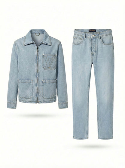 Signature Monogram Zip-Up Denim Set