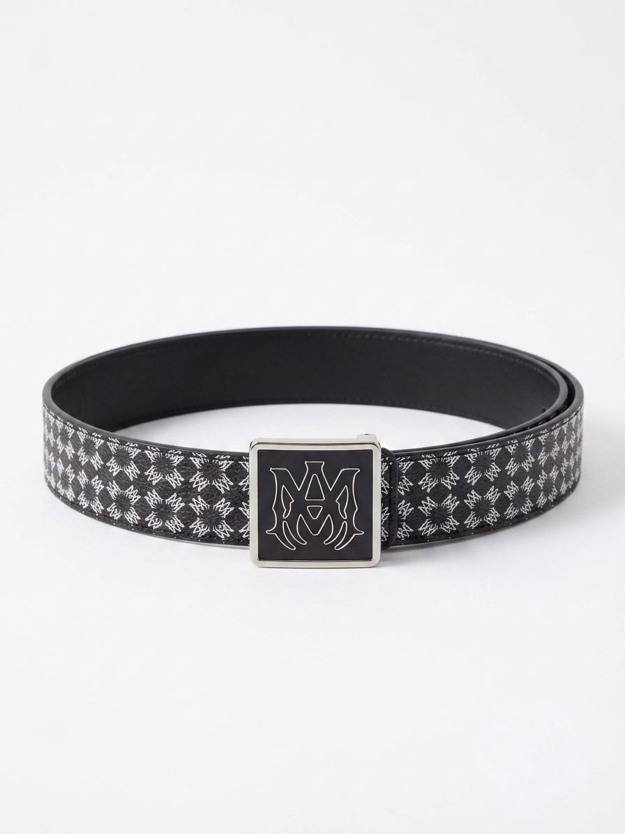 AM Monogram Plaque Leather Belt