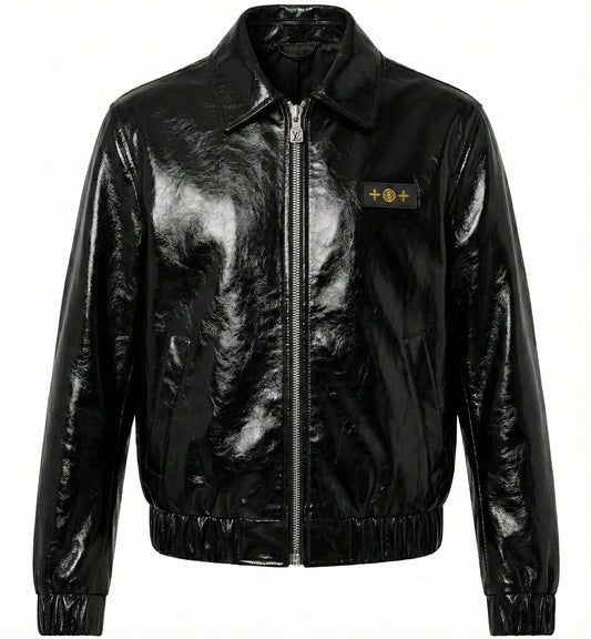 Luxury Glossy Black Leather Jacket
