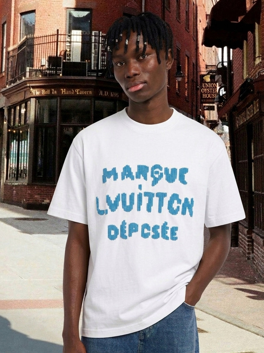 LV Intarsia Knit Graphic Cotton T-Shirt