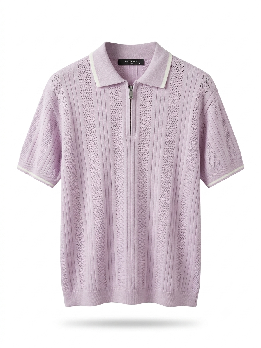 BAL - Lilac Pointelle Quarter-Zip Polo