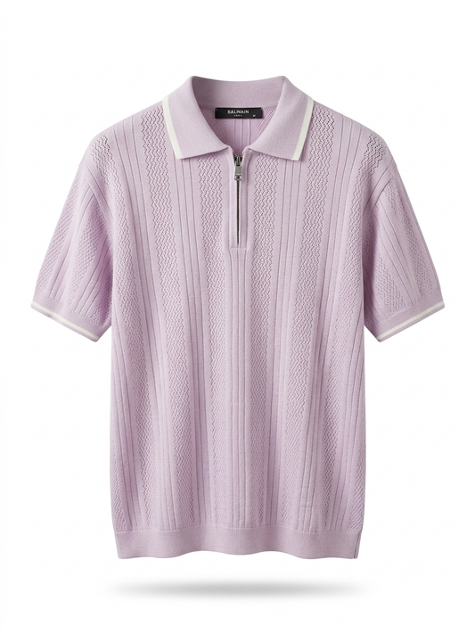 BAL - Lilac Pointelle Quarter-Zip Polo