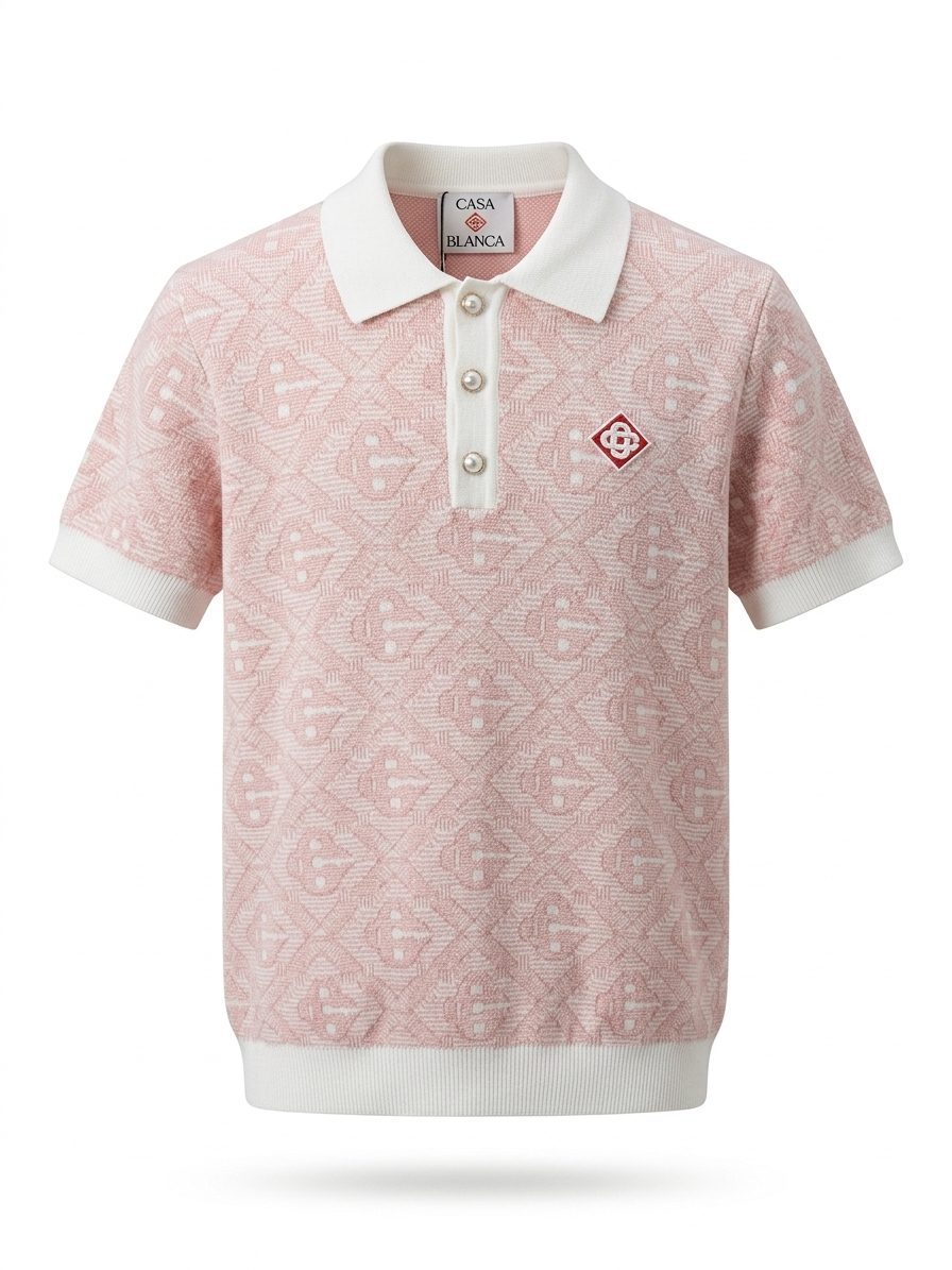 Casa Archipe Monogram Knit Polo in Rose