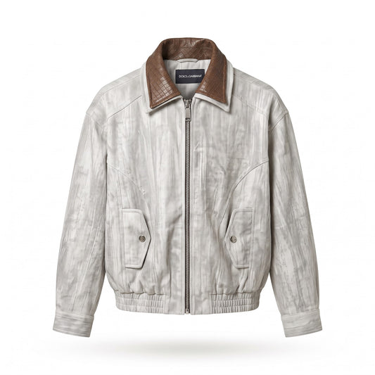 D&G Leather-Collar Zip Jacket