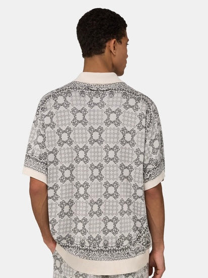 AM Geometric Jacquard Knit Polo in White