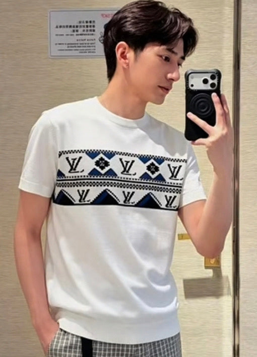LV Heritage Motif Short-Sleeve Knit Crewneck