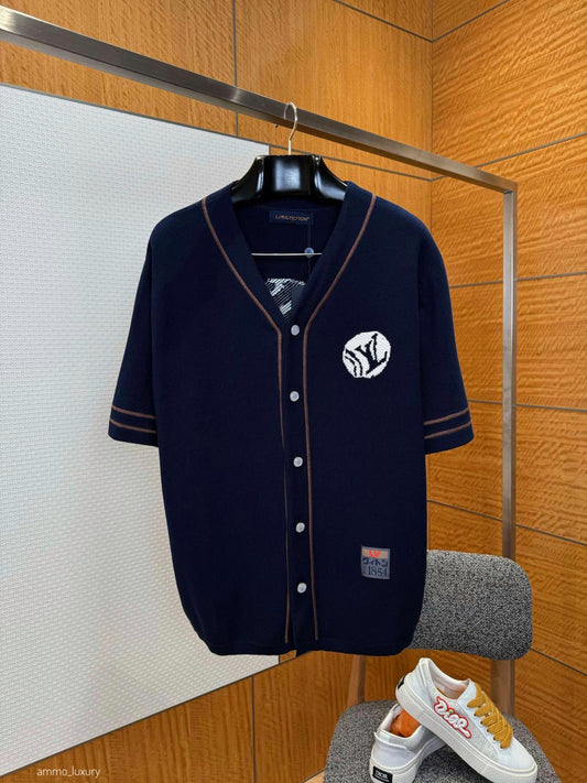 Lv Knitted Short-Sleeved Baseball Shirt