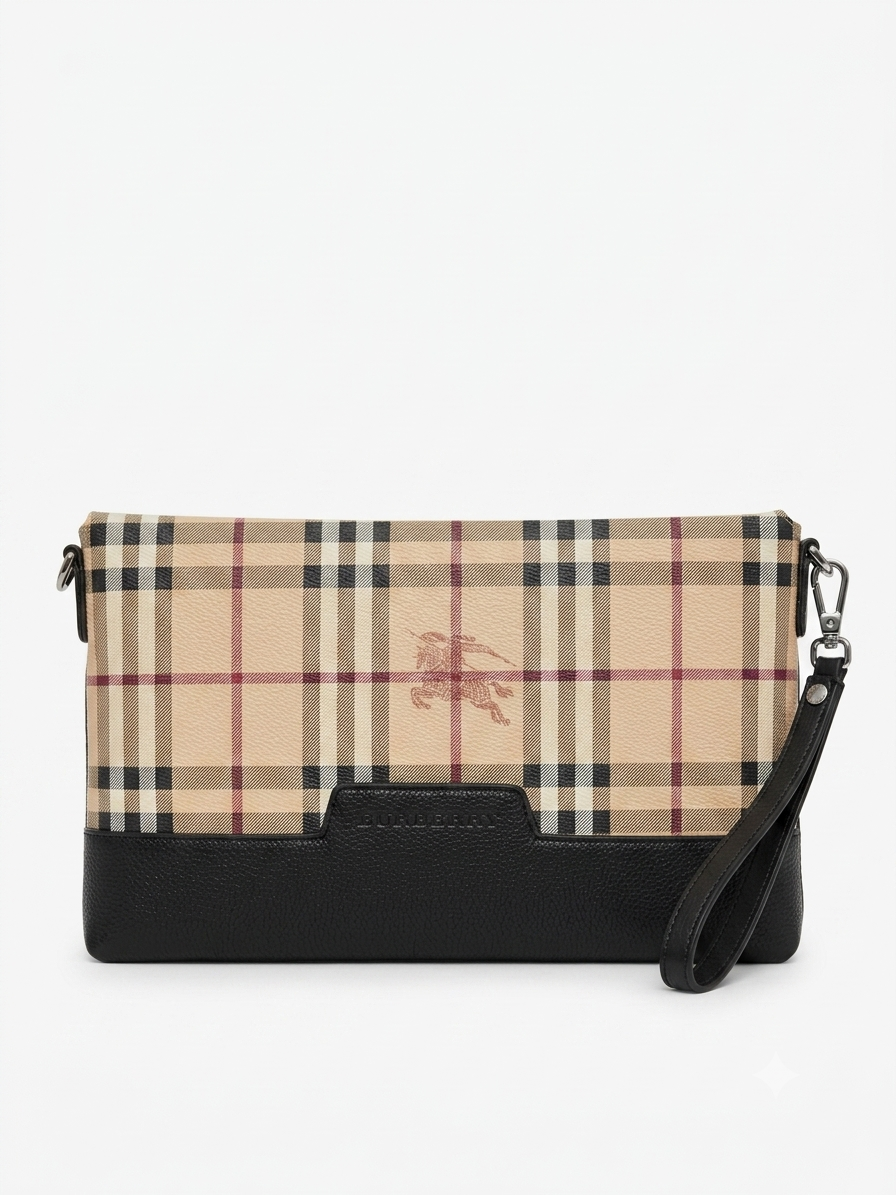BBY Vintage Check and Leather Wristlet