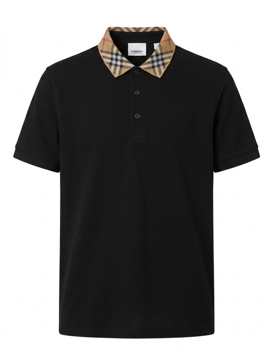 BRBY Iconic Check-Collar Polo Shirt in Noir