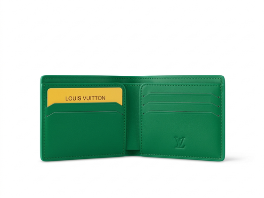 Men’s Vibrant Teal Monogram Bi-Fold Wallet – Slim Green Interior