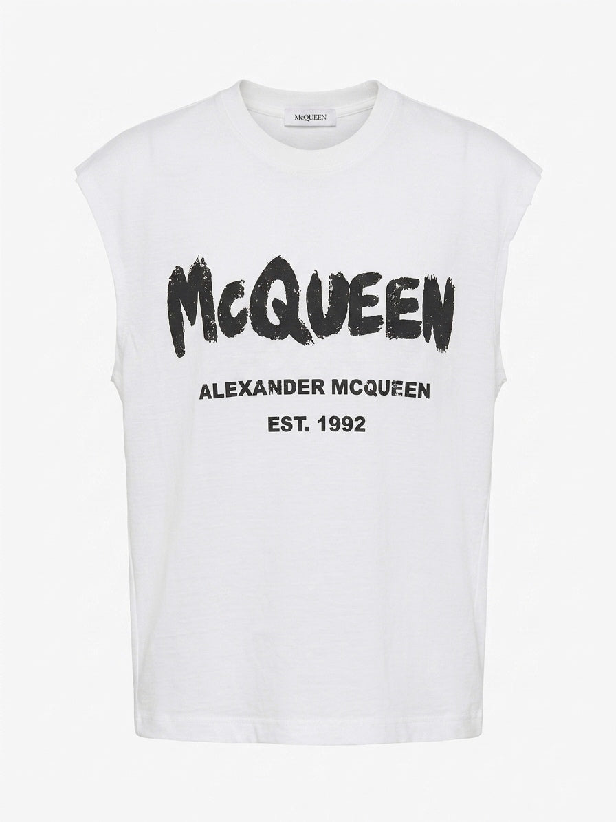 AMQ Distressed Logo Sleeveless T-Shirt