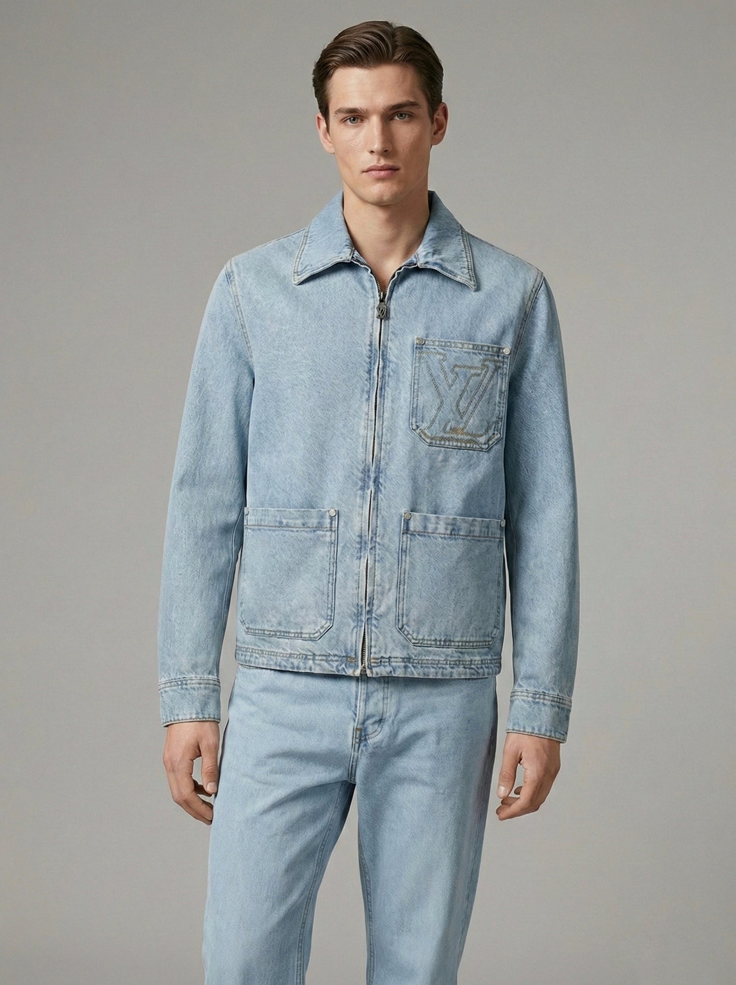 Signature Monogram Zip-Up Denim Set