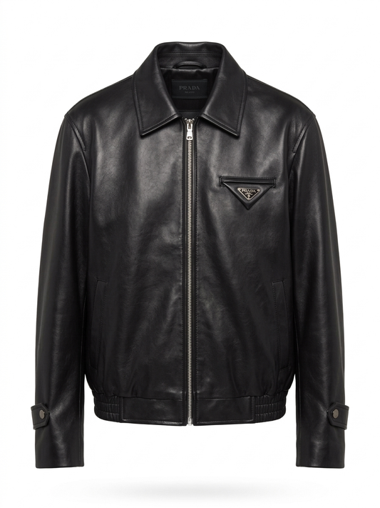 Pd-Style Black Faux Leather Bomber Jacket